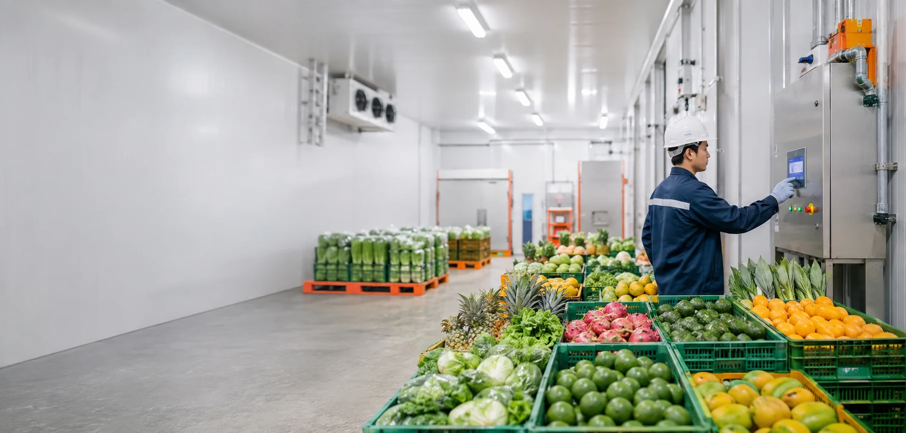 Cold storage eksportir hortikultura dengan buah, sayur, dan monitoring IoT